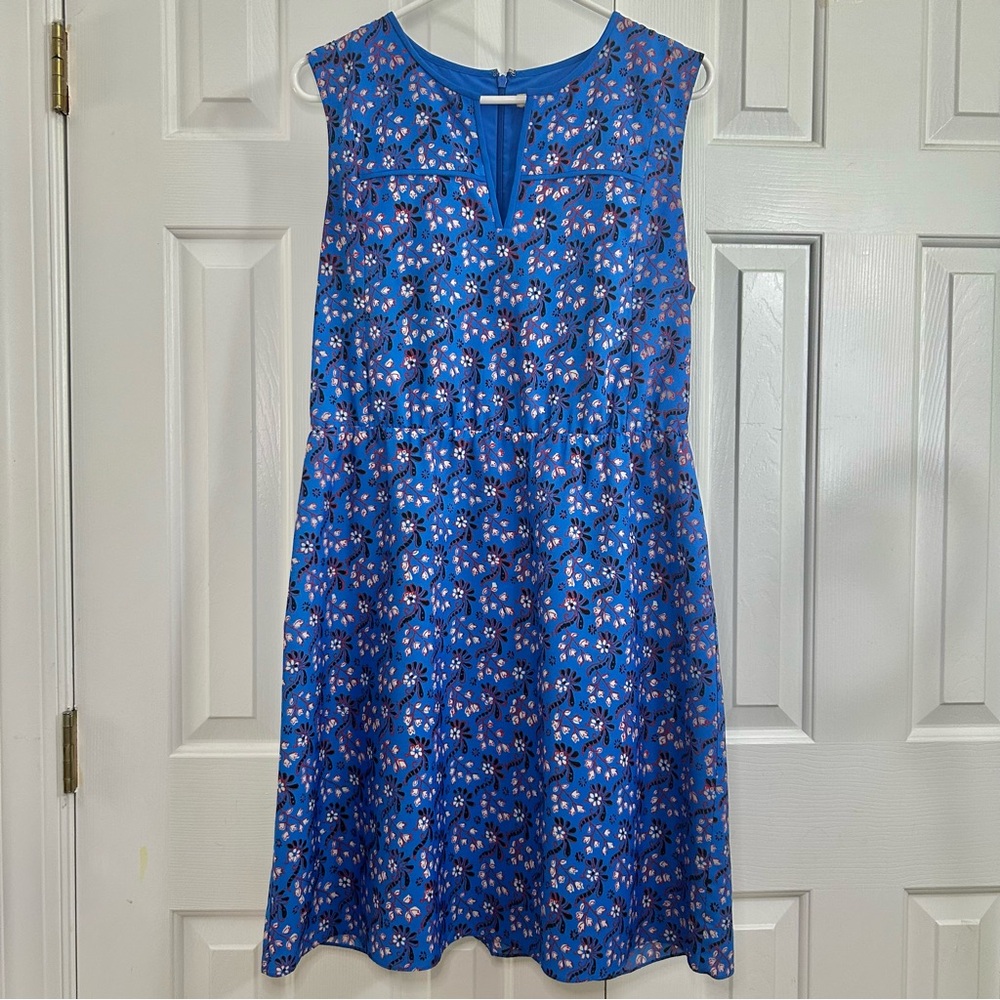J Crew Blue Floral Feminine Sleeveless Dress Size 10